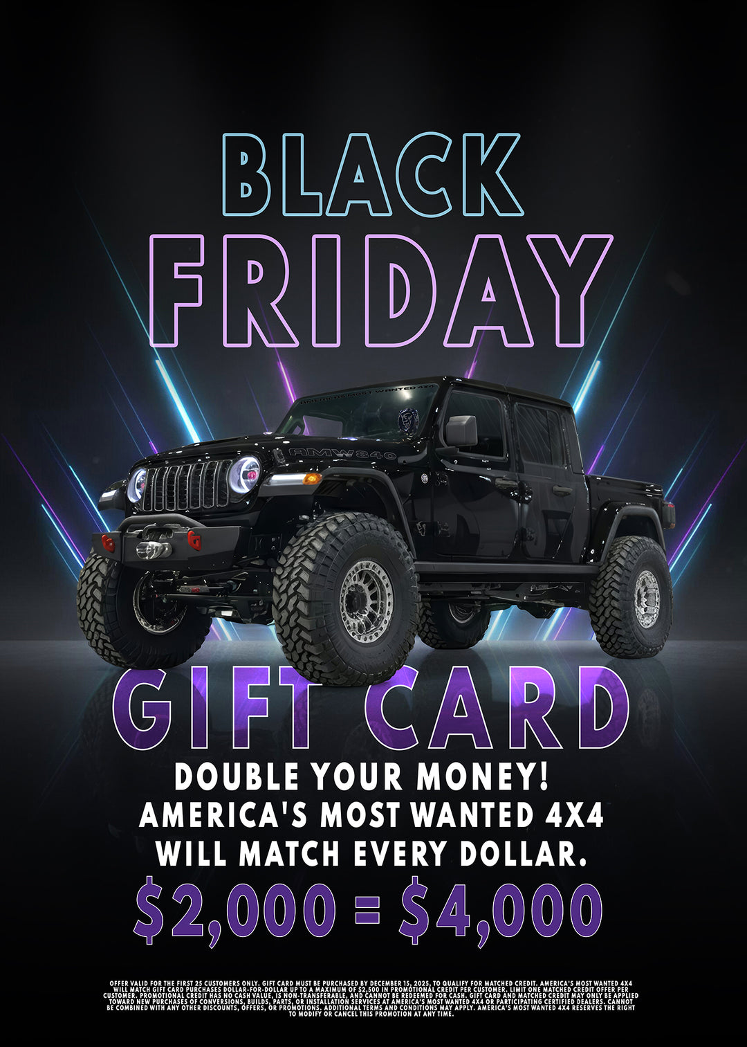 Black Friday America's Most Wanted 4x4 Gift Card