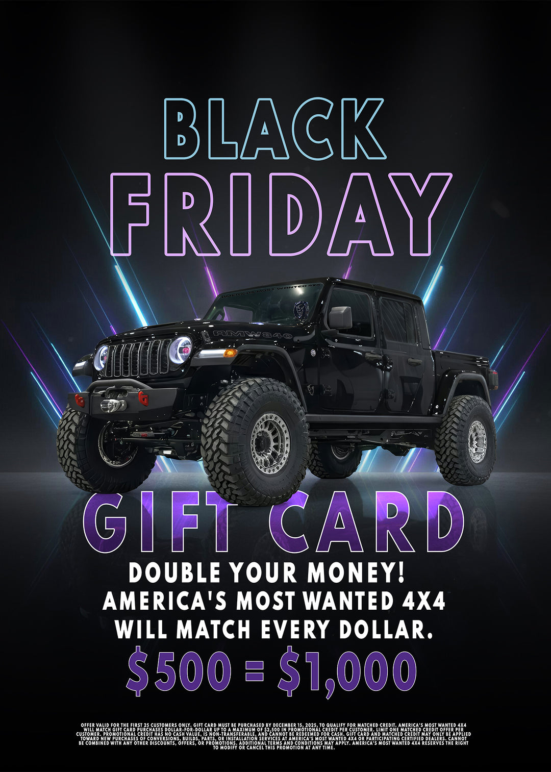 Black Friday America's Most Wanted 4x4 Gift Card