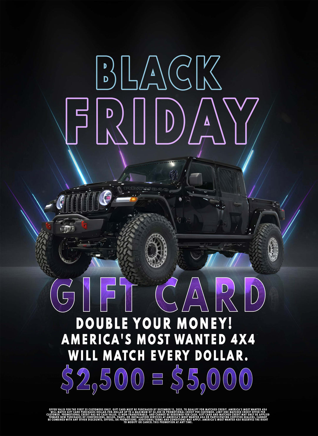 Black Friday America's Most Wanted 4x4 Gift Card